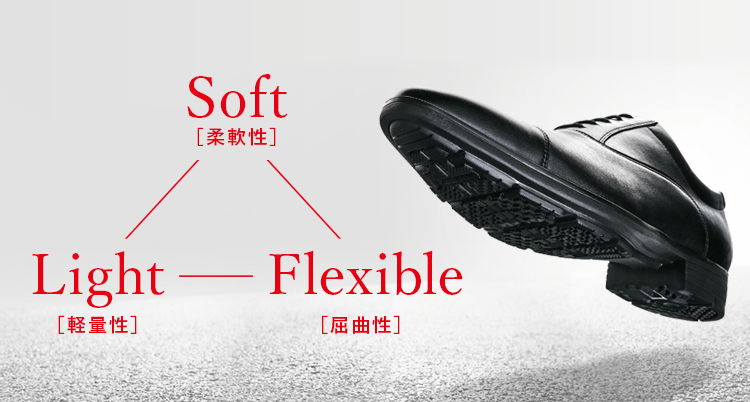Soft［柔軟性］ Light［軽量性］ Flexible ［屈曲性］