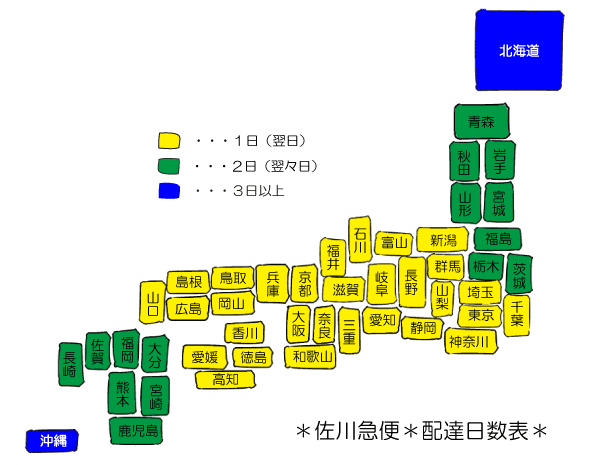 佐川急便　配送日目安表